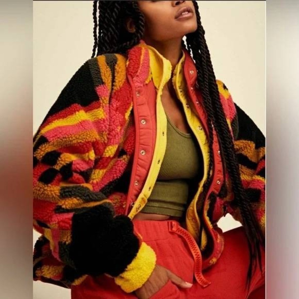 FP Movement Hit The Slopes Printed Fleece Jacket Red Yellow Multi Size S